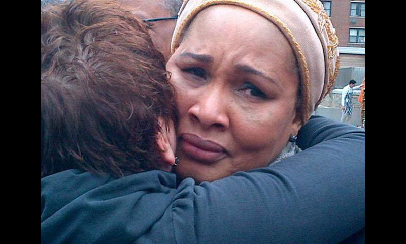 New York City: Eve Ensler and Hawa Bah, whose son was murdered by the NYPD. Photo: April Watters
